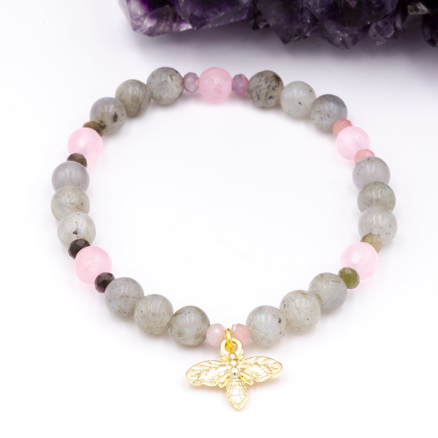 Labradorite Rose Quartz Butterfly Bracelet