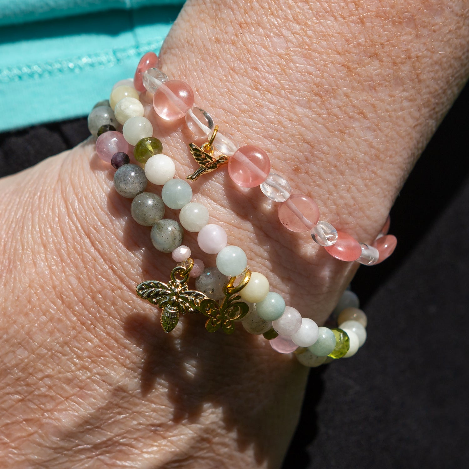 Labradorite Rose Quartz Butterfly Bracelet