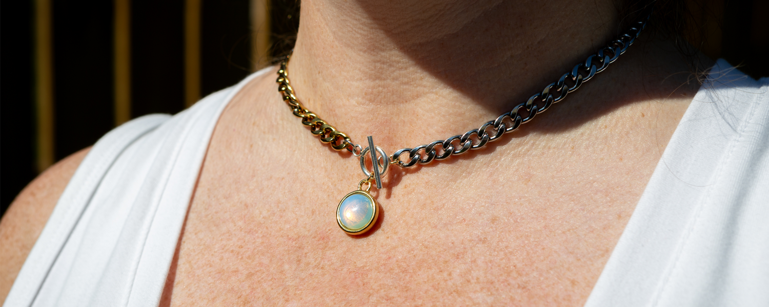 “Gemstone Necklaces by Purple Girl Designs. Handmade in Charlotte, North Carolina.”