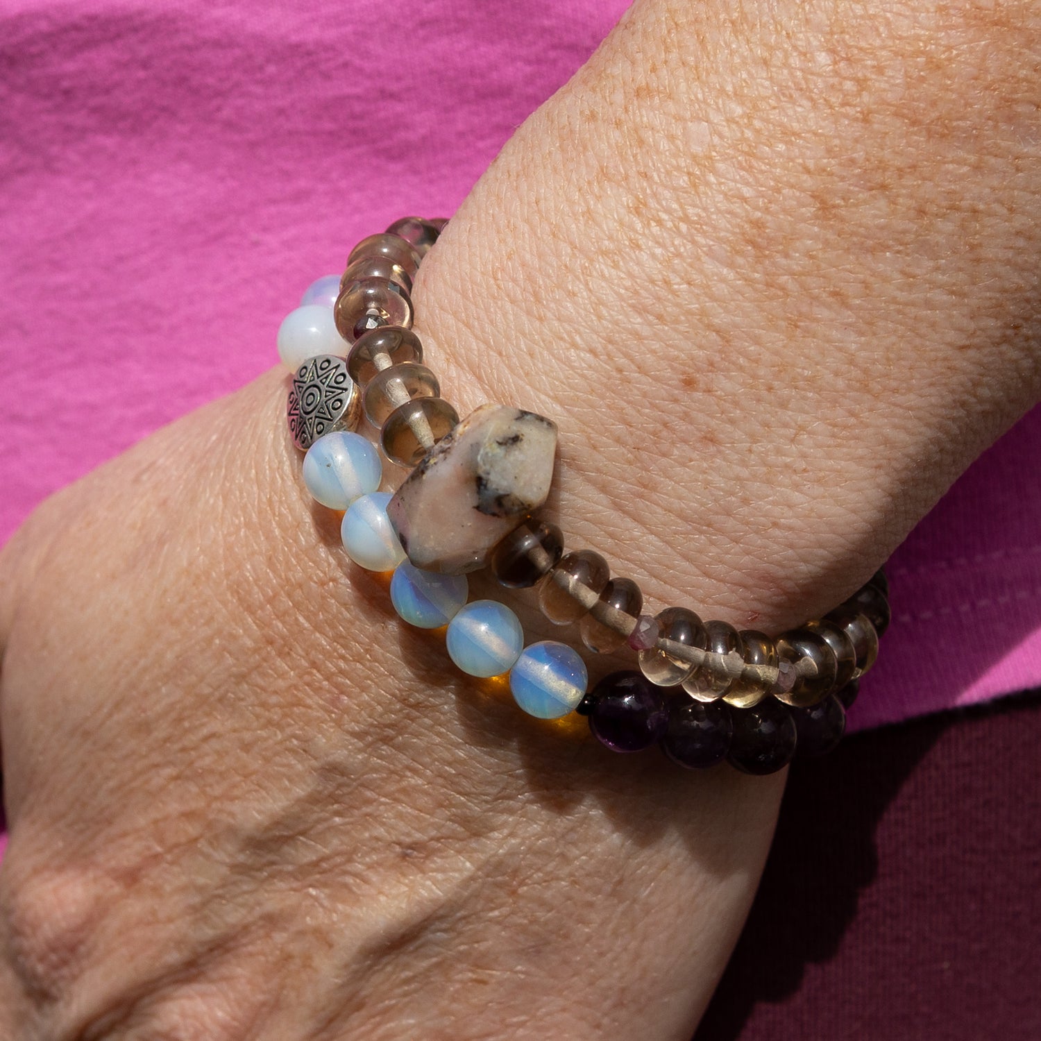 Smoky Quartz with Pink Opal Chunk Bracelet