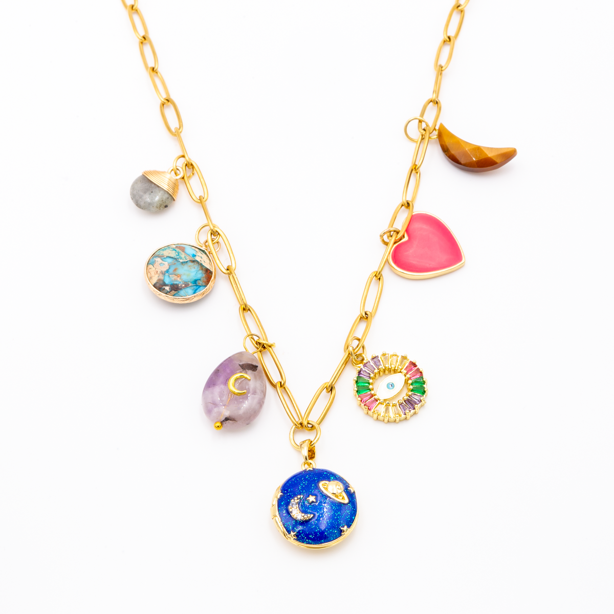 Multi Charm - Paper Clip Necklace
