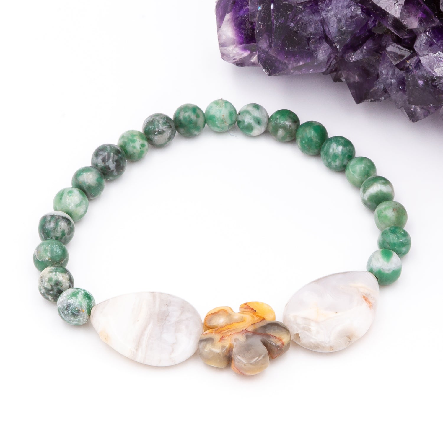 Crazy Lace Agate Flower with Jade Bracelet