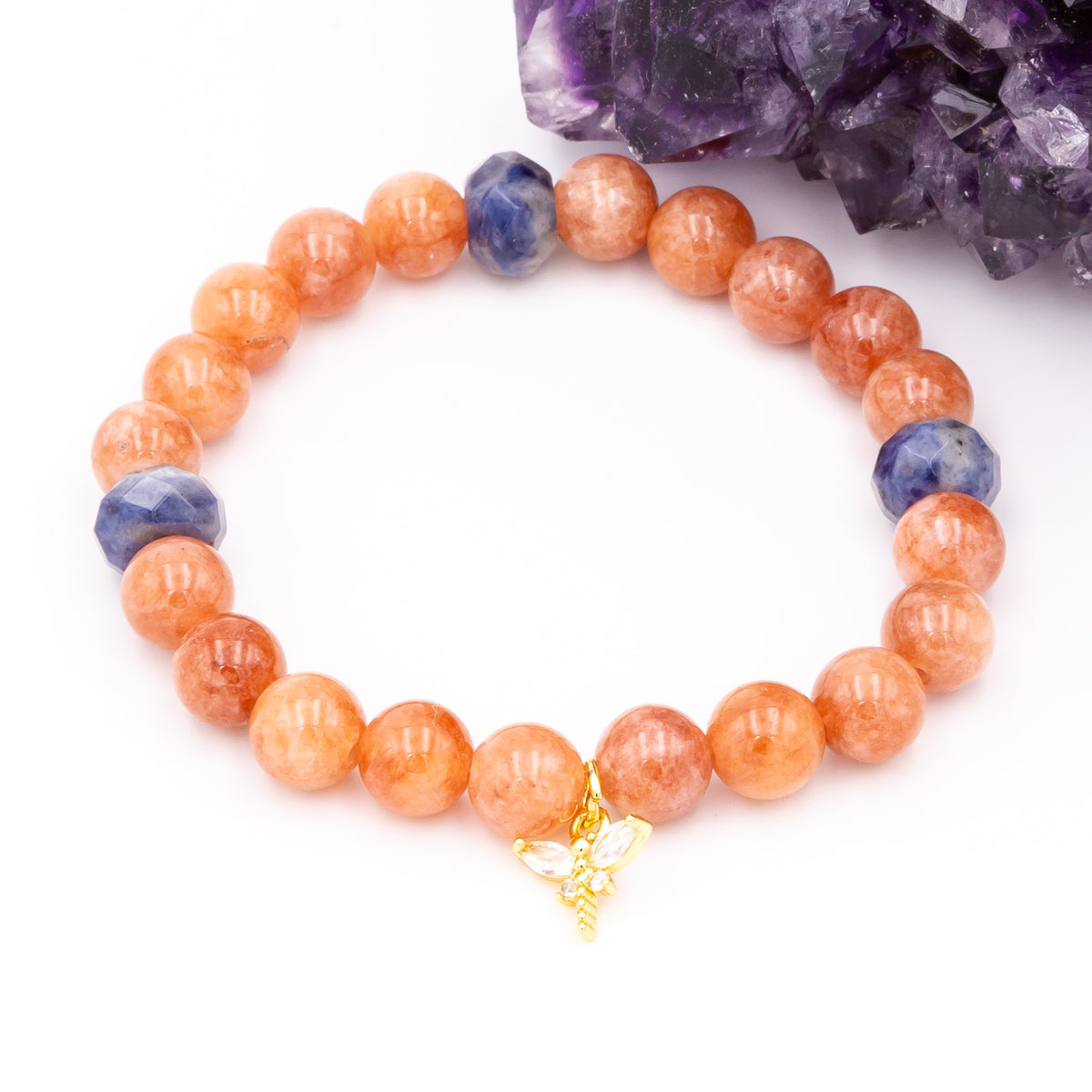Peach Moonstone CZ Butterfly Bracelet