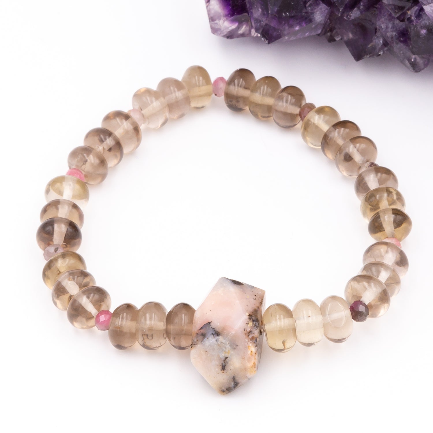 Smoky Quartz with Pink Opal Chunk Bracelet