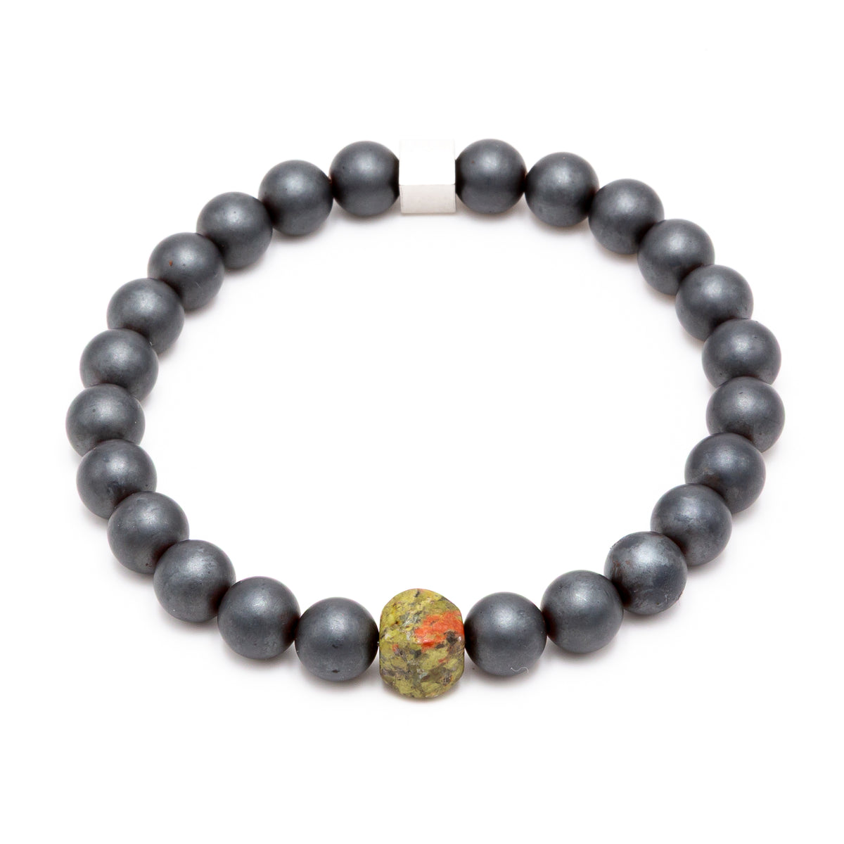 Men's Matte Hematite Unakite Bracelet
