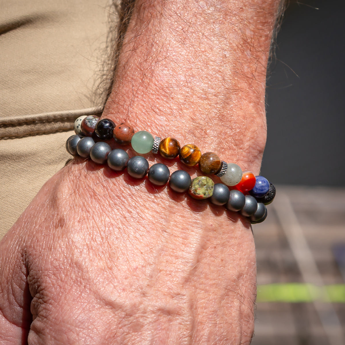Men's Matte Hematite Unakite Bracelet