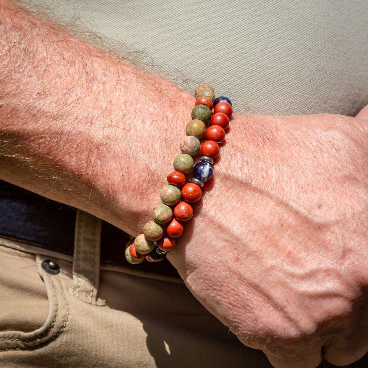 Men's Matte Unakite Red Jasper Bracelet