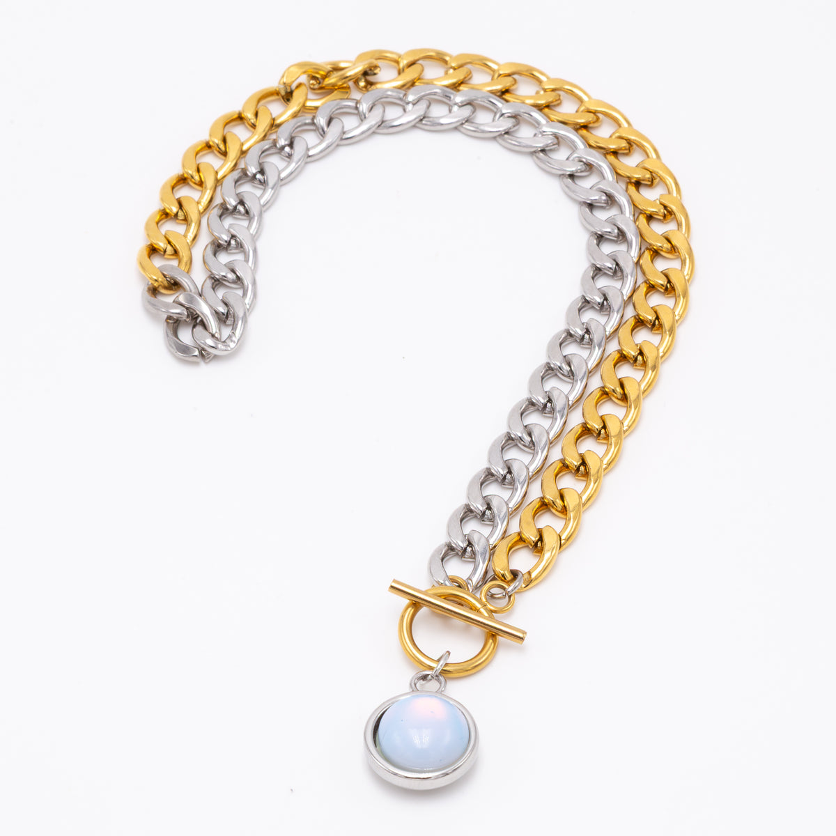 Mixed Metal Opalite Toggle Necklace