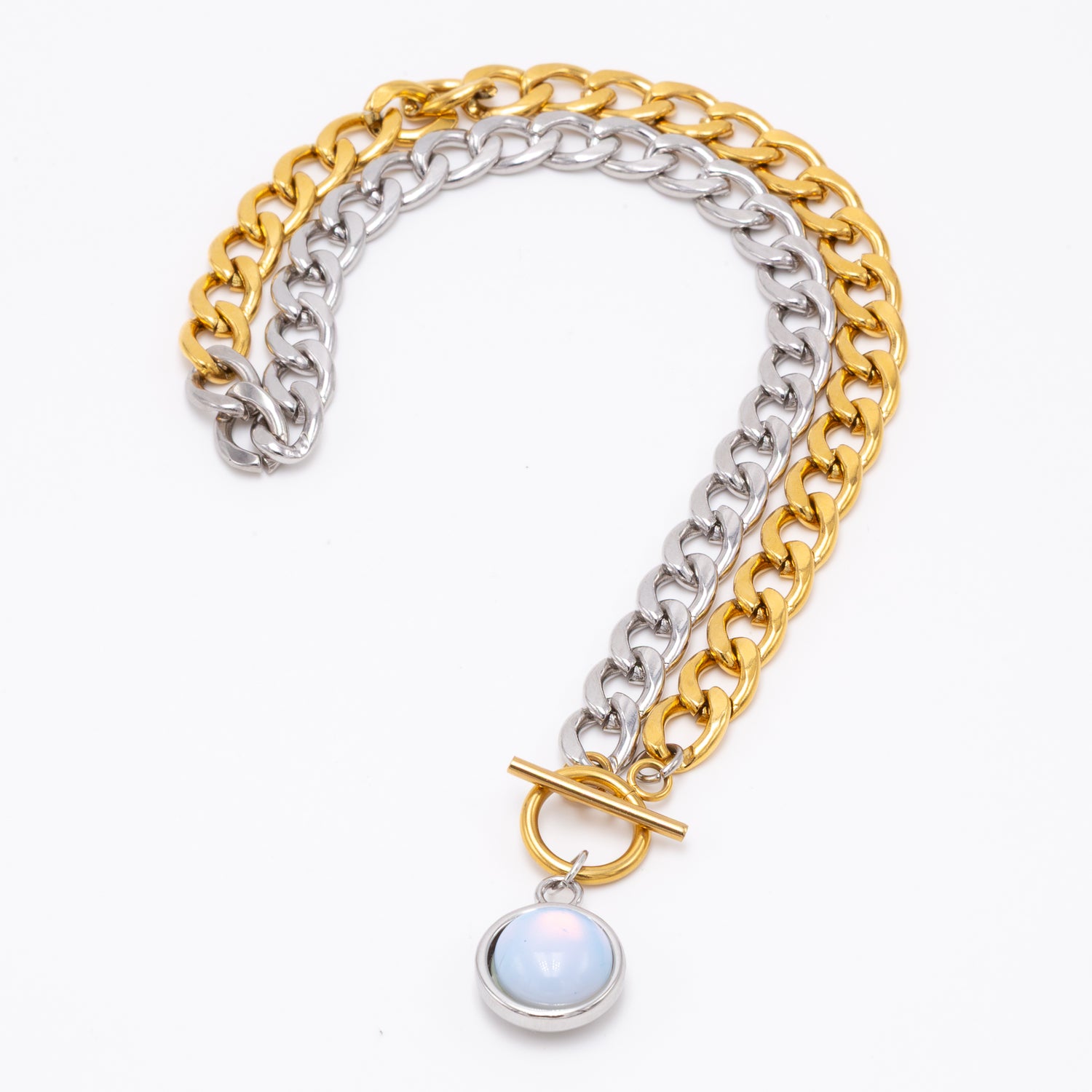 Mixed Metal Opalite Toggle Necklace