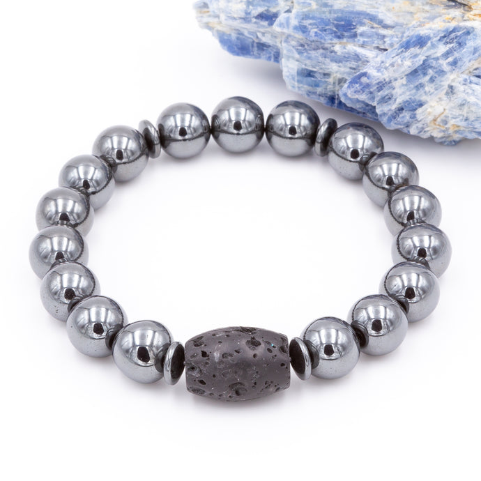 Men's Hematite Lava Stone Bracelet