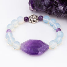 Load image into Gallery viewer, Faceted Amethyst Opalite Flower Bracelet