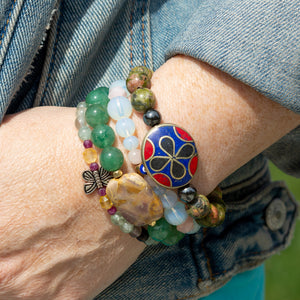 Unakite Tibetan Charm Bracelet
