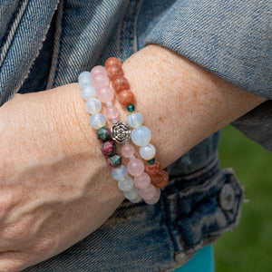 Rose Quartz Silver Rose Bracelet